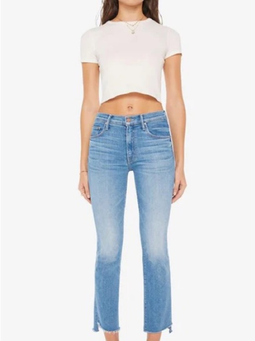 MOTHER The insider crop step fray jeans in Out of the blue